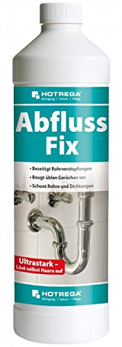 HOTREGA Abfluss Fix 1 Liter Konzentrat | Abflussreiniger gegen Haare, Fett & Verstopfungen | Geruchlos, schnelle Wirkung | Für Küche, Dusche, WC & Bad