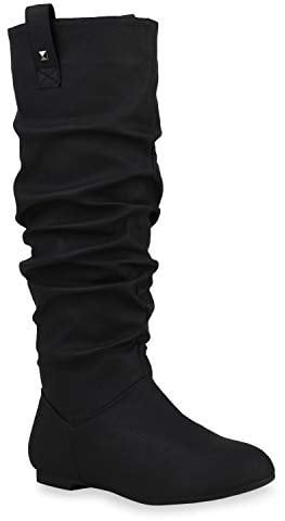 Damen Schlupfstiefel Warm Gefütterte Stiefel Nieten Winter Schuhe 153347 Schwarz Arriate 39 Flandell