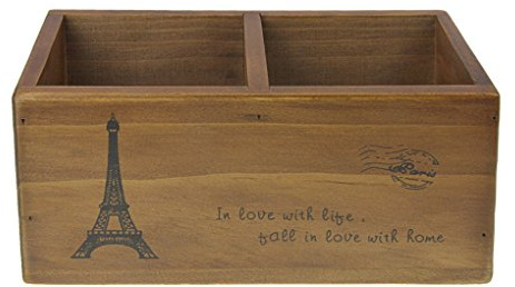 YJZQ Office Home Stationery Retro Desktop Wood Pen Pencil Holder Tabletop Remote Control Organizer Box Cosmetic Brushes Container Desktidy Makeup Storage Box with 2 Compartment Rectangle