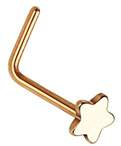 beyoutifulthings Nasen-Piercing Stern Nasen-Ring Nasen-Stecker L-Form Chirurgenstahl Roségold Stab 0,8/6mm
