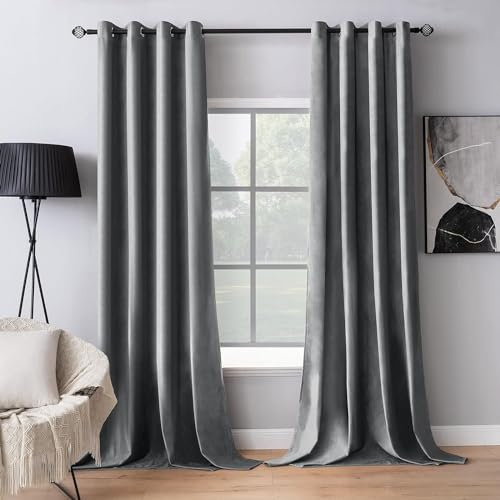 MIULEE Grau Samtvorhang Ösen 2er Set 140X175, Blickdichte Vorhänge Samt Kurz für Schlafzimmer Wohnzimmer, Wunderschön Weich Vorhang Verdunkelung Velvet Curtains, Verdunkelnd Samt Gardinen Blickdicht