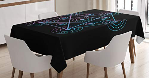 ABAKUHAUS Pentacle Tischdecke, Heilige Geometrie Figur, Für den Inn und Outdoor Bereich geeignet Waschbar Druck Klar Kein Verblassen, 140 x 200 cm, Schwarz Rosa und Blau