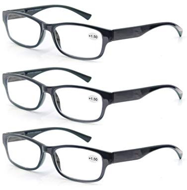 MODFANS 3 Pack Lesebrille 2.25 Herren/Damen,Gute Brillen,Hochwertig,Rechteckig,Komfortabel,Super Lesehilfe,fur Manner und Frauen,(3 Schwarz)