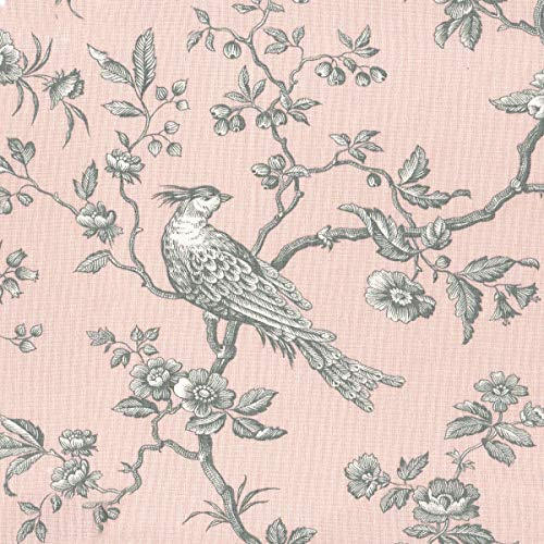 Textiles français Baumwollstoff | Die hoheitsvollen Vögel Stoff - Pastellrosa (Grundfarbe), Zinngrau und Weiß | 100% Baumwolle Stoff extra breit | Stoffbreite: 280 cm (pro Laufmeter)*