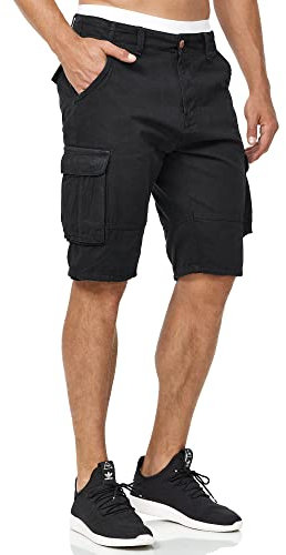 Indicode Herren Blixt Cargo Shorts mit 6 Taschen und Gürtel aus 100% Baumwolle | Männer Black, S