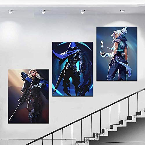 ZLARGEW 3 Stücke Valorant Videospiel Poster Sova Omen Jett Ölgemälde auf Leinwand Wandkunst Wohnzimmer Dekor Wand -50x70cmx3 Kein Rahmen