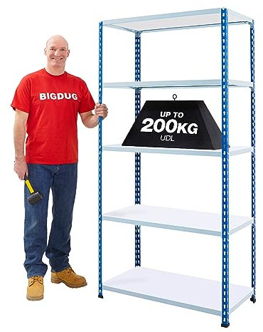 BiGDUG Garage 5 Tier Shelving Unit 1830mm Chipboard Shelves (1830h x 1220w x 455d mm)