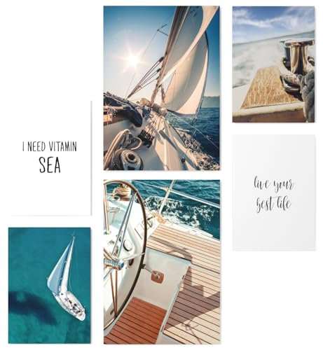 Papierschmiede® Mood Poster Set Segeln, Bilder Wohnzimmer Deko Schlafzimmer, 2x 30x40 cm und 4x 21x30 cm, Meer Wind Ozean Sonne Blau - Wandposter - passend für IKEA-Rahmen