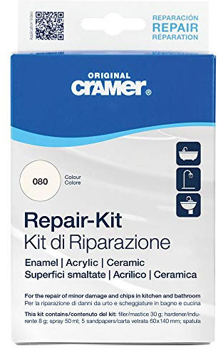 Cramer 16080IT Kit-Riparazione Superfici smaltate, Acrilico e Ceramica - bianco alpino/bianco sanitario - per riparazioni durature di vasche da bagno, piatti doccia e lavabi