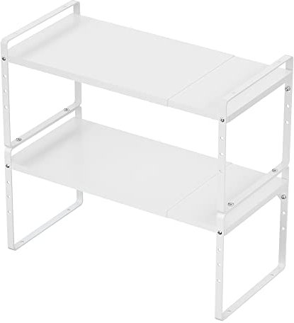 SANNO Stapelbarer Schrank-Regal Aufbewahrungsregal Arbeitsplatte Schreibtisch Küche Speisekammer Schrank für Gewürze Tassen Flaschentopf weiß, 2 Stück