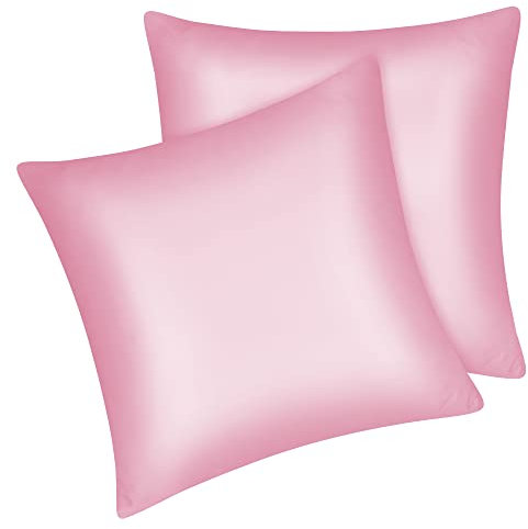 Fittia 2er-Set Satin Kissenbezug Premium Kopfkissenbezug Kissenhülle Haar- und Hautpflege Seidig mit Reißverschluss, Rosa, 40x40cm