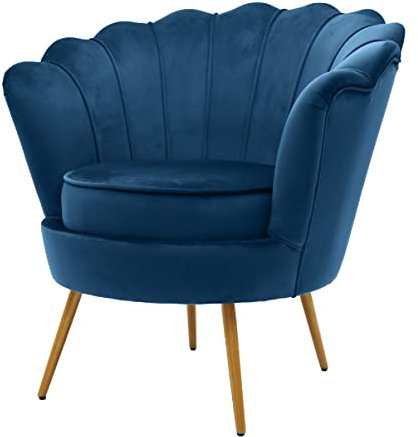 Brigros WeHome - poltrona conchiglia velluto con gambe in ferro dorate alte 23cm e poltrona con imbottitura in schiuma dal design vintage e confortevole (Blue, Velluto)