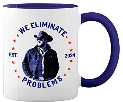 we eliminate problems Dutton Ranch Cowboy Weiße Tasse Mug mit blauem Felgen und Griff