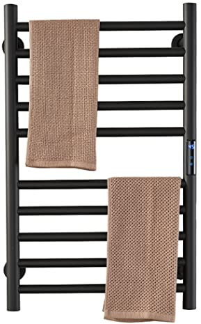 Scaldasalviette Portasciugamani Elettrico, Con Timer 1-8 Ore, Scalda Asciugamani Con Controllo Della Temperatura, Nero Opaco 10 Barre Stendibiancheria Riscaldato A Parete,Plug in