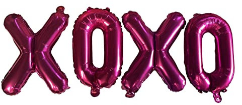 Rosa XOXO Text Folienballons mit Band und Strohhalm zum Aufblasen