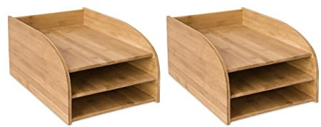 OSCO Bamboo Three Tier Letter Tray | 2 Pack | A4 | Wood Desk File Organiser | Paper Storage | Office Document Sorter | Paperwork Filing | No Assembly Required | H17.5 x W24.5 x D37.5 cm |