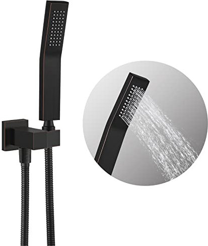 gotonovo Handbrause / Duschkopf / Handbrause aus massivem Messing, quadratisch, mit Wandanschluss und Schlauch