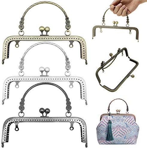 Forreen Taschenbügel Metall, 3 Stücke Geldbörse Rahmen Eckig Vintage Schön Taschenrahmen Robust Langlebig Kussverschluss für DIY Geldbeutel Handtasche Münzbörsen (Silber, Bronze, Schwarz)