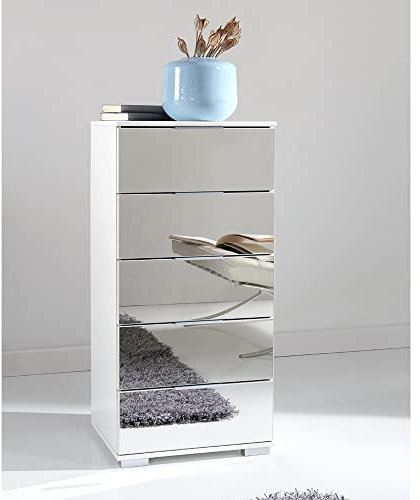 Lomadox Schlafzimmer Schubkastenkommode in weiß mit Spiegelfront, B/H/T ca. 49/102/41 cm