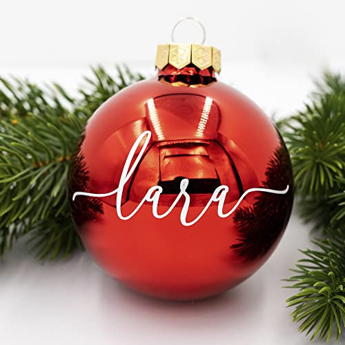 TheSmartGuard Weihnachtskugel mit Namen | Ø 6cm - 8cm | Rot (Glanz) | Glas Christbaumkugel | personalisierbar | Weihnachtsdeko