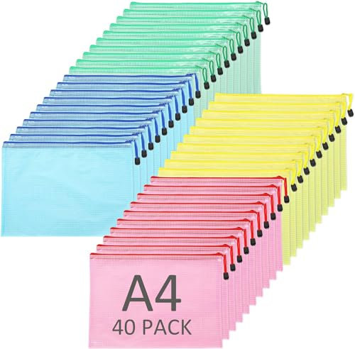 JMIATRY 40 Stk Dokumentenmappe A4 Mesh, Zip Tasche, Mesh Dokumenten Tasche, A4 Taschen mit Zipper, Mesh Beutel a4, Mesh Kunststoff Reißverschlusstasche, Zipper Tasche A4, A4 Zipper Beutel