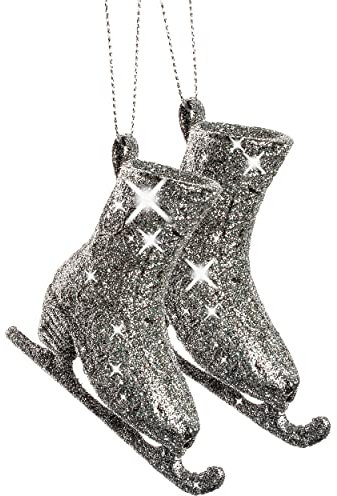 alles-meine.de GmbH Deko Figur Verschiedene Modelle wählbar 2 Stück - Schlittschuhe Silber Glitzer - 8 cm - Innen & Außen - bruchfest - wasserfest - Geldgeschenk - Shopping..