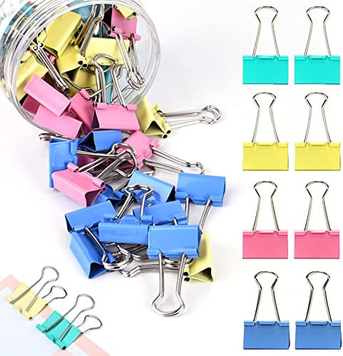 100 Stück Foldback Klammern 25mm Foldback Klammern Metall Binder Clips Aktenklammern Vielzweckklammern Papierklammern Bunt