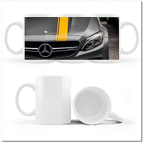 Kaffee Tee Tasse mit Foto Mercedes Amg gelb gestreift Nr.H4985M_Cup