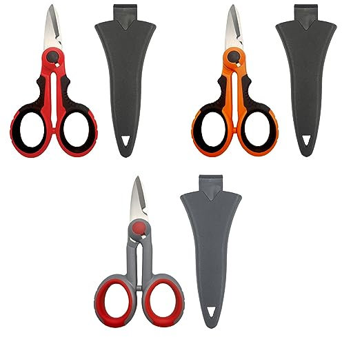 SagaSave Lot de 3 ciseaux d'électricien avec housse de protection, coupe-câble en fibre antidérapante et robuste, ciseaux pour ligne de pêche, tresse de fil