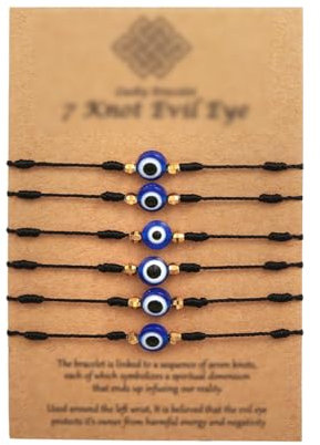 INGJIA Noeud Bracelet Evil Eye - 6 PCS Bracelet Mauvais Oeil Bracelet de Bonne Chance Bracelet Kabbalah pour Femmes Hommes(Noir)