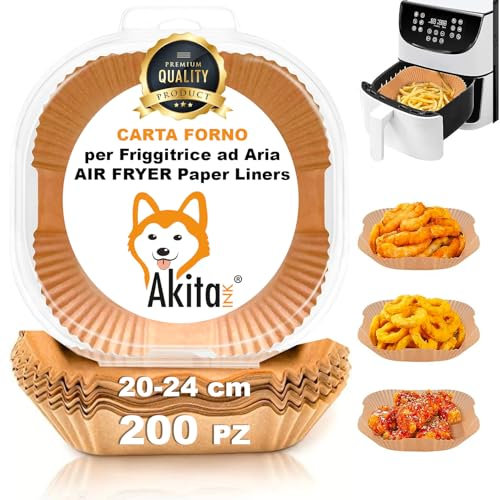 200 Pezzi Carta Forno per Friggitrice ad Aria, Carta Quadrata 20-24 cm Antiaderente Monouso - Facilità di Pulizia e Cottura Perfetta Confezionato in Blister apri e chiudi sigillato (20 cm - Quadrato)