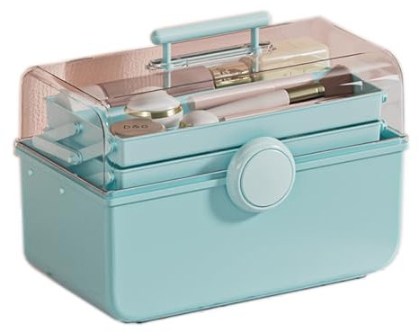 Toolzia 14in 3 Layer Multipurpose Storage Box/Craft Storage Boxes with Compartments/Plastic Tool Box/Medicine Storage Box/Hair Accessories Organiser/Sewing Box with 2 Trays (Extra Large Blue)