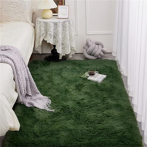 Treer Teppich Wohnzimmer Flauschig, Soft Modern Schick Area Rug Weich Shaggy Teppiche Langflor rutschfest Fellteppich Kunstfell Fell Carpet für Schlafzimmer Nachttisch (120x160cm,Dunkelgrün)