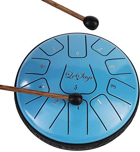 LeSage Steel Tongue Drum 6 Inch 11 Note Buddha Stone Drum Yoga Meditation Instrument Metal Drum for Sound Healing Ethereal Drum Handpan Percussion Rain Drum Blue