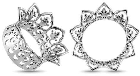 Longbeauty 1 Paar Edelstahl Flesh Ohr Tunnel Plugs Blumen Silber Gold Schwarz Ohr-Piercing Schmuck Ohrdehner, Silber, 12MM