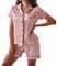 YUSHOW Pyjama Femme en Satin Short Ensemble Pijamas Manches Courte Boutonnée Ete Légère 2 Pièce Vêtements de Nuit en Soie Sleepwear Pjs Set,Rose,M
