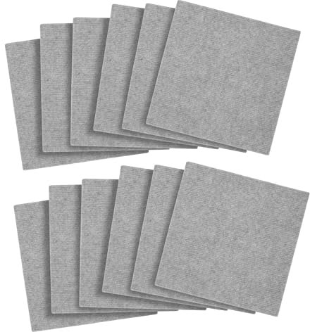 bimiti Teppichfliesen 30 x30 cm Bodenfliesen selbstklebend Carpet tiles strapazierfähiger Teppich Bodenbelag mit Rutschfeste Latex-Unterlage für Haus & Büro, 12 Stück Set, 1 m², Hellgrau
