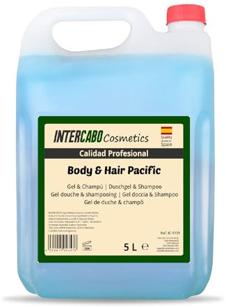 Intercabo - Bidon de 5L Gel douche et Shampooing - Gel de bain - Bidon de 5L Gel douche - Recharge Gel de bain - Gel et shampooing - Gels pour hôtel - Gel douche et shampooing Fraîcheur bleue