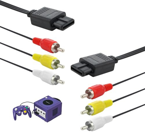 2PCS N64 AV Cables, Composite TV AV Display Cable Replacement Wire Cords, Composite Video Cord, Super Console Standard Composite N64 Cable Compatible with Nintendo Game Cube, SNES (1.8m/6ft)