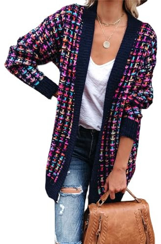 HEYPORK Damen Herbst Winter Warm Bequem Pullover Casual Mode Strickjacke Strickpullover Frauen Winter Strickjacke Modische Bunte Jacke(Y Lila, L)