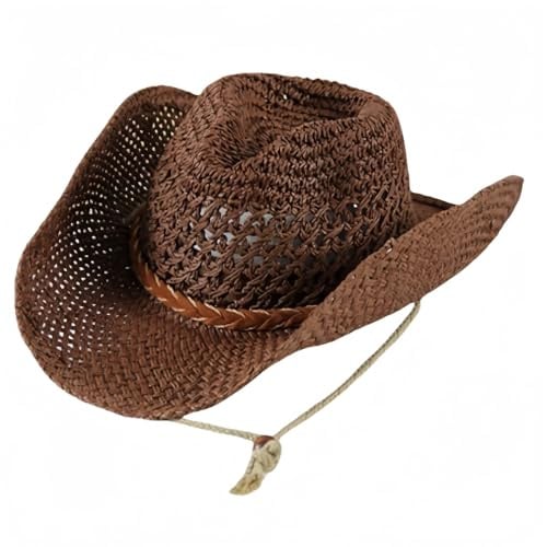 Generisch Cowboyhut für Kind Erwachsener Western Stroh Cowboy Hut Cowgirl Hüte Panamahut Westernhut Luftiger Sommerhut Sonnenhut Strandhut für Kinder Damen Herren