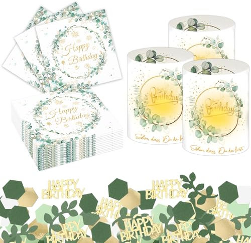 DazzJoy Geburtstagsdeko Frauen Mann, Happy Birthday Deko Set mit Windlicht Tischdeko Geburtstag, Servietten Geburtstag und Happy Birthday Konfetti Geburtstags, Party Deko Geburtstage für Junge Mädchen