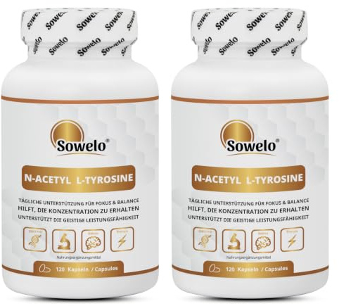 N-Acetyl-L-Tyrosin 350 mg pro Kapsel, 2 x 120 Kapseln, Sowelo | Hochwertige NALT-Form für die tägliche Routine – praktische Vorratspackung – EU-Herstellung