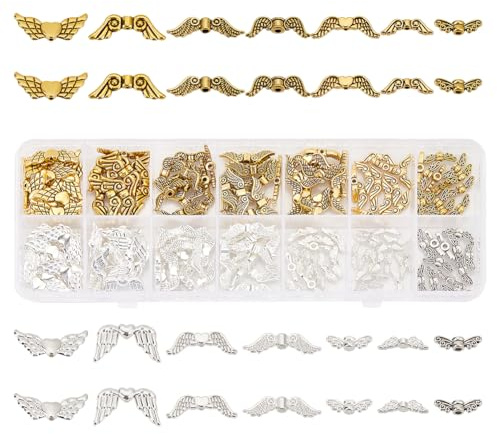 PH PandaHall 173 Stück Flügel Charms Engelsflügel Anhänger Aus Metall Legierung Feenflügel Perlen Für Die Herstellung von DIY Schmuck Valentinstags Dekoration Halskette Armband Silber/Gold