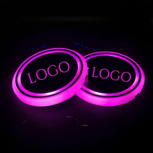BeNsil Custom Led Cup Holder Lights with logo, 2pcs Personalized Led Cup Holder Lights for Car, 7 Colors LED Car Coasters, Car Coasters for Cup Holders Cool Car Accessories