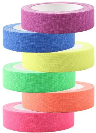 6 cintas de enmascarar de colores brillantes de neón de 15 mm x 5 m, cinta adhesiva fluorescente reactiva a luz negra, cinta adhesiva reactiva multicolor, cinta adhesiva UV que brilla en la oscuridad