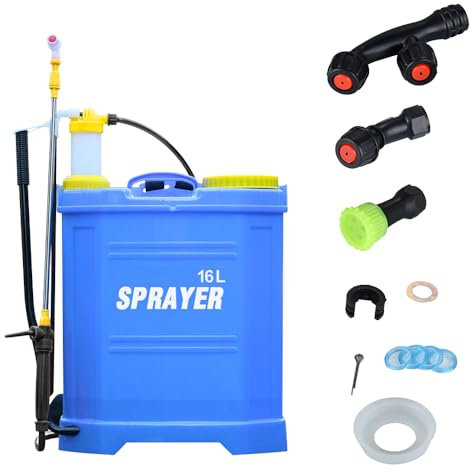 Willonin Premium Rückensprühgerät 16 l, Rückenspritzer, ideal für Behandlung und Schutz von Pflanzen, 2 Sprühdüsen (blau)