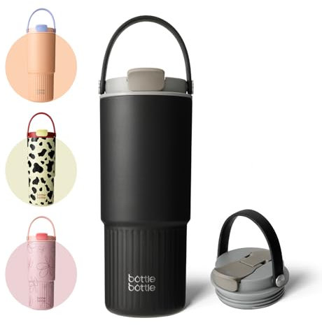 Isolierte Wasserflasche mit Strohhalm und Griff, Edelstahl-Wasserflaschen für Auto, Sport, Zuhause, Büro und Schule, 750 ml, auslaufsichere Flaschen (Ebenholz)