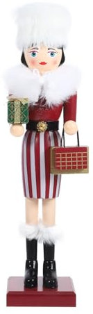 Kichvoe Schiaccianoci Di Natale Figura Di Legno Femminile Schiaccianoci Statua Vacanza Bambola Figura Giocattolo Natale Desktop Ornamento Vacanza Mensola Del Decorazione