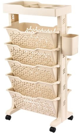 Sahgsa Carrello a rotelle a 5 livelli, libreria mobile su ruote, carrello portaoggetti, carrello multistrato, carrello multiuso rotante, scaffalatura, libreria, scaffale per la casa,